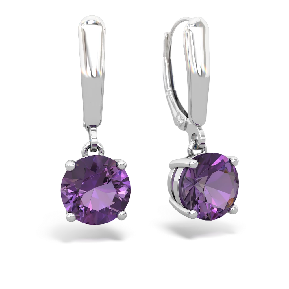 Amethyst 8Mm  Round Lever Back 14K White Gold earrings E2788