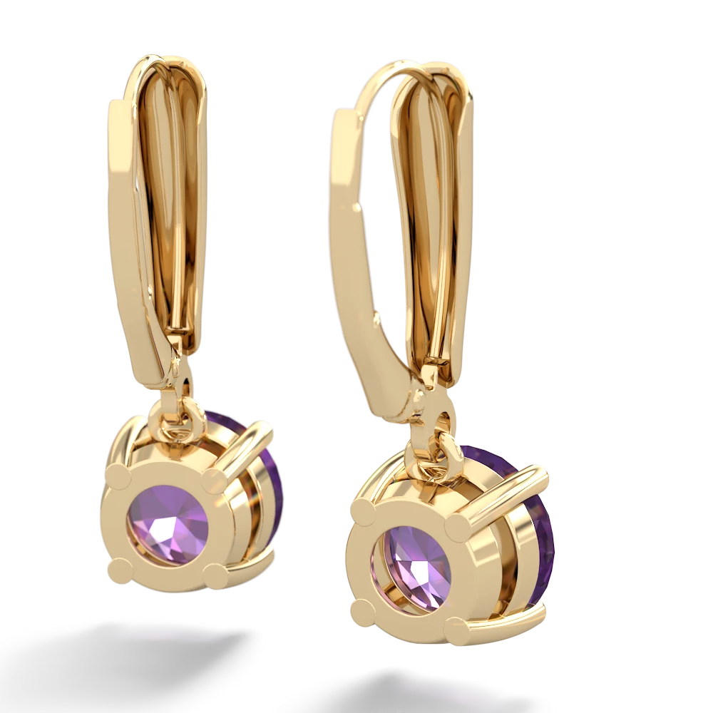 Amethyst 8Mm  Round Lever Back 14K Yellow Gold earrings E2788