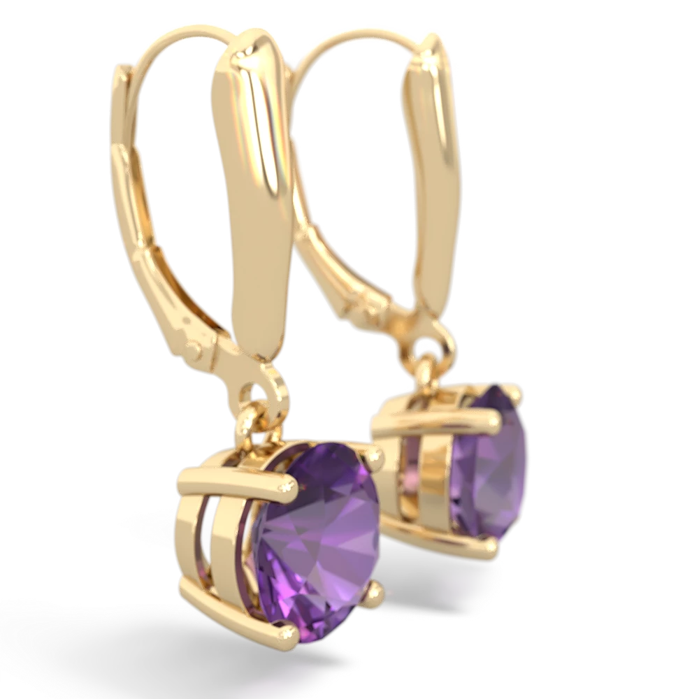 Amethyst 8Mm  Round Lever Back 14K Yellow Gold earrings E2788