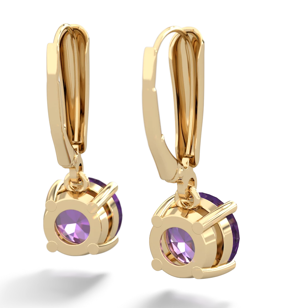 Amethyst 8Mm Round Lever Back 14K Yellow Gold earrings E2788