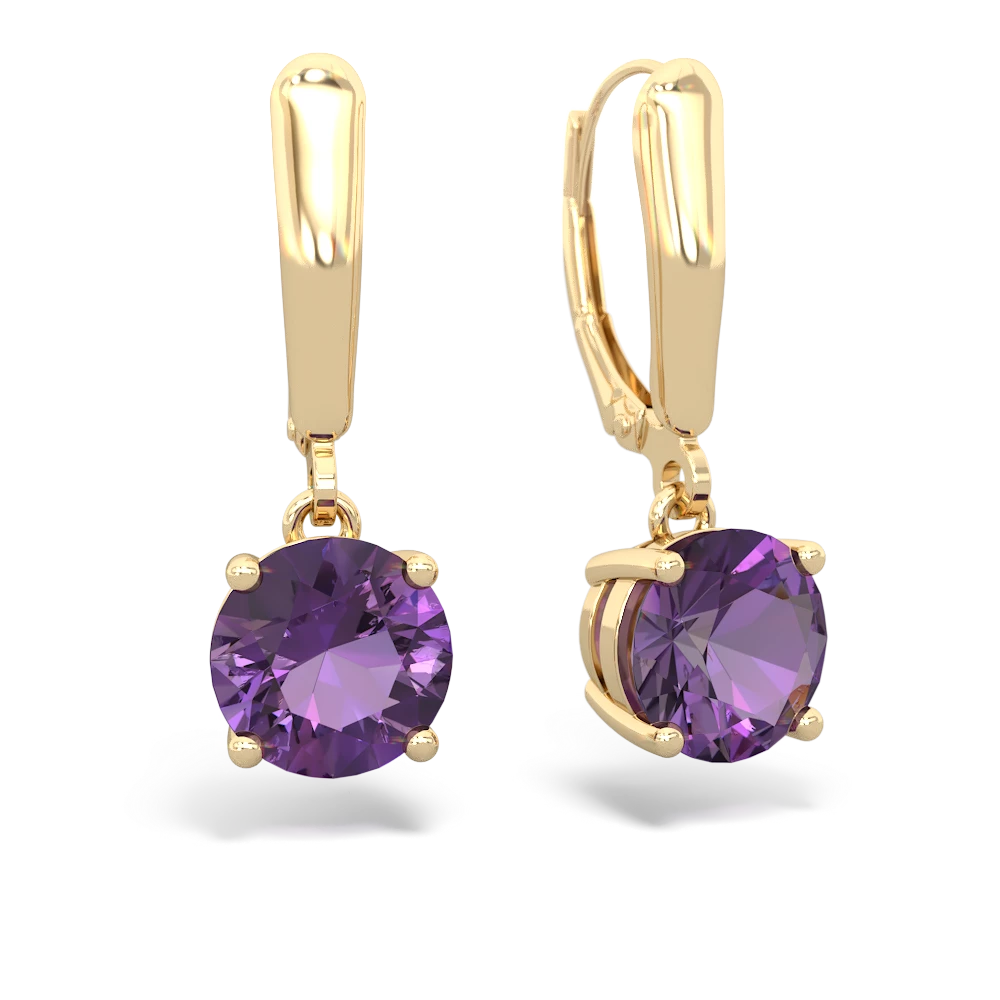 Amethyst 8Mm Round Lever Back 14K Yellow Gold earrings E2788