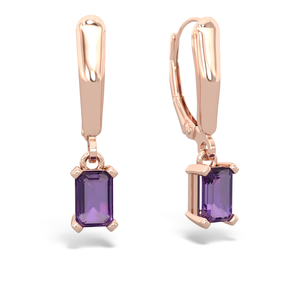 Amethyst 6X4mm Emerald-Cut Lever Back 14K Rose Gold earrings E2855