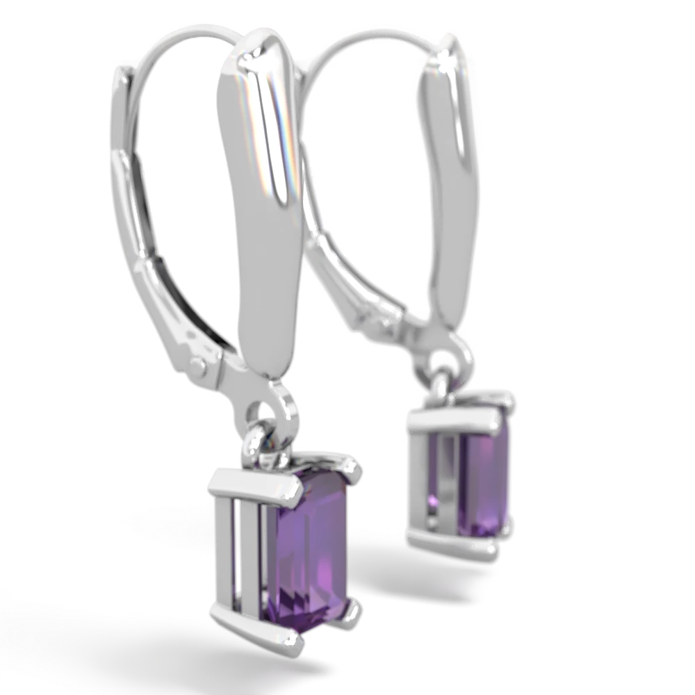 Amethyst 6X4mm Emerald-Cut Lever Back 14K White Gold earrings E2855