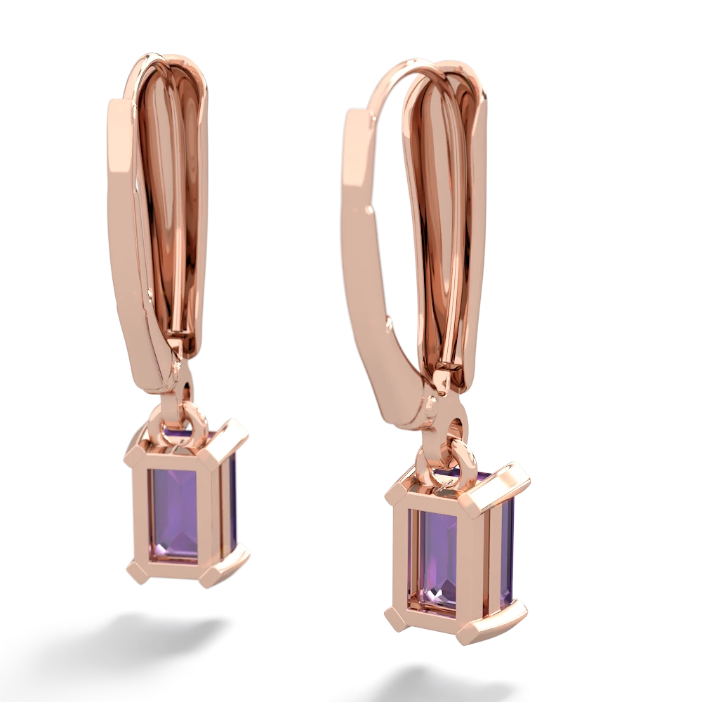 Amethyst 6X4mm Emerald-Cut Lever Back 14K Rose Gold earrings E2855