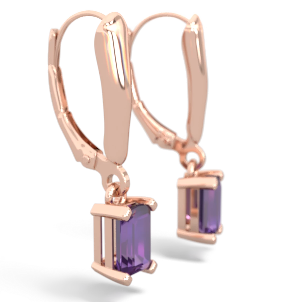 Amethyst 6X4mm Emerald-Cut Lever Back 14K Rose Gold earrings E2855