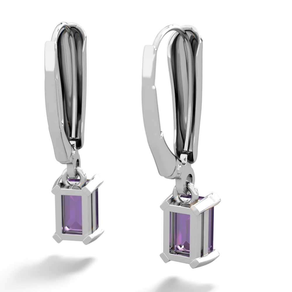 Amethyst 6X4mm Emerald-Cut Lever Back 14K White Gold earrings E2855