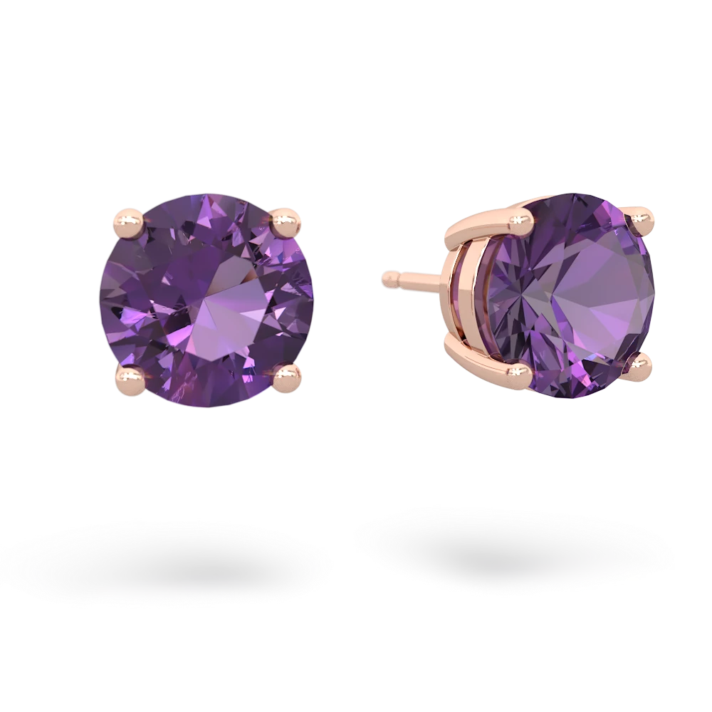 Amethyst 8Mm Round Stud 14K Rose Gold earrings E1788