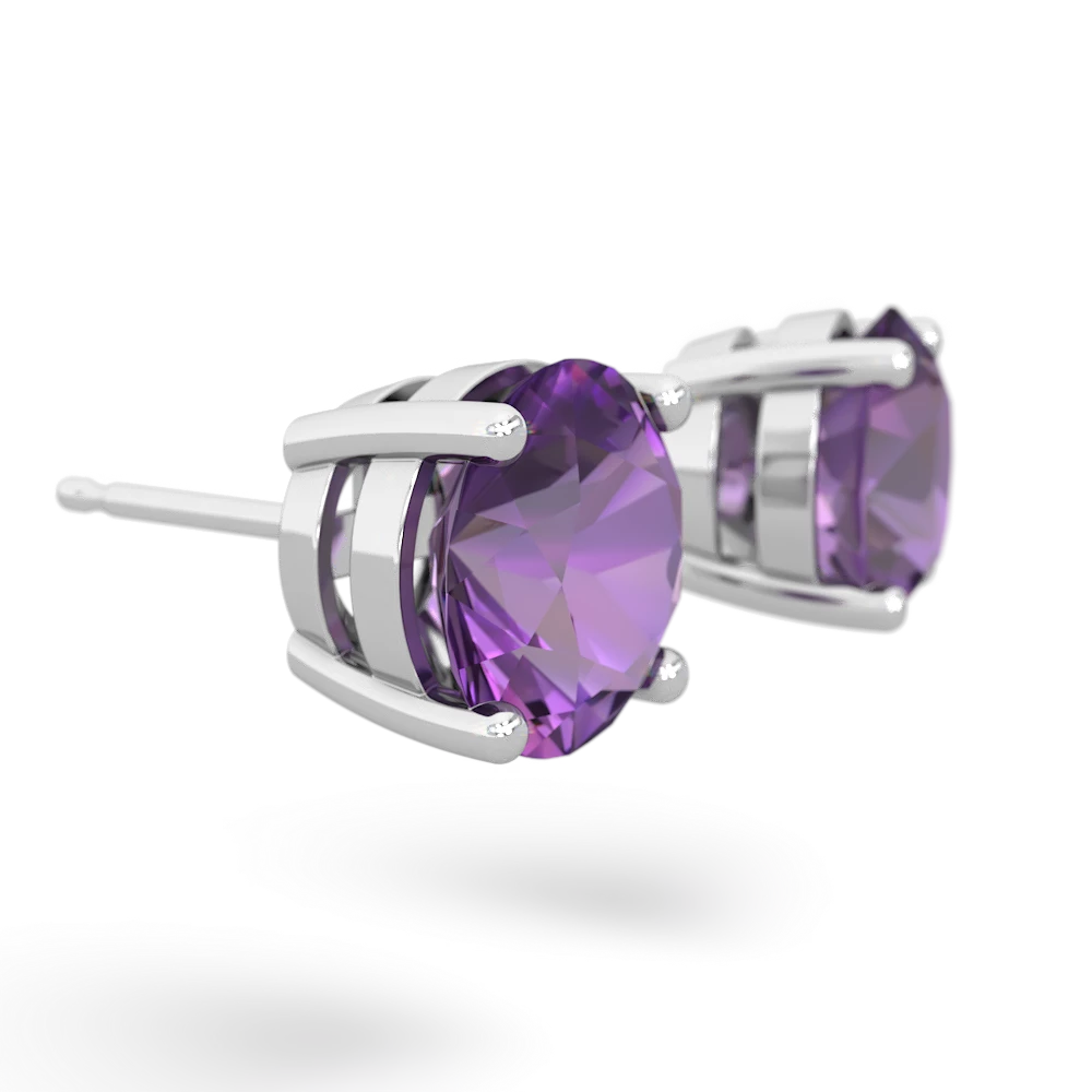 Amethyst 8Mm Round Stud 14K White Gold earrings E1788