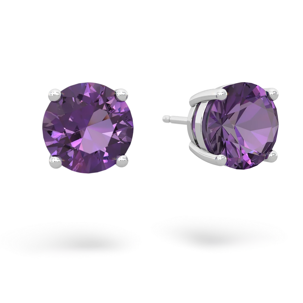 Amethyst 8Mm Round Stud 14K White Gold earrings E1788