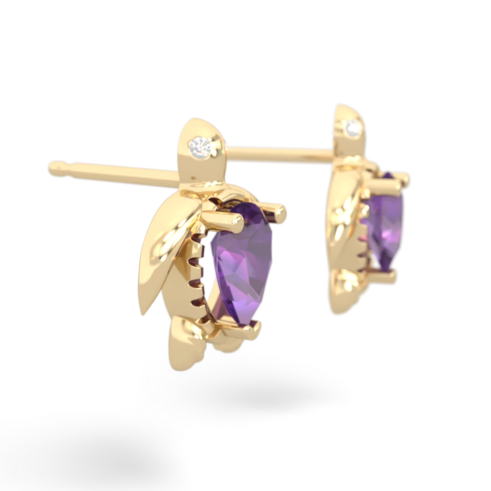 Amethyst Baby Sea Turtle 14K Yellow Gold earrings E5241