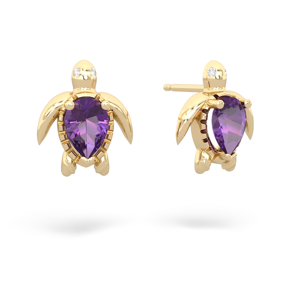 Amethyst Baby Sea Turtle 14K Yellow Gold earrings E5241