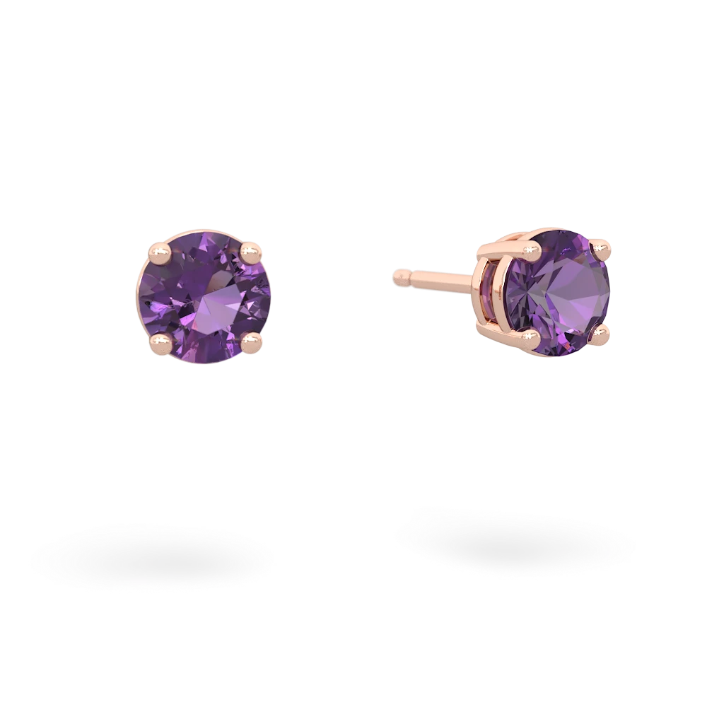 Amethyst 5Mm Round Stud 14K Rose Gold earrings E1785