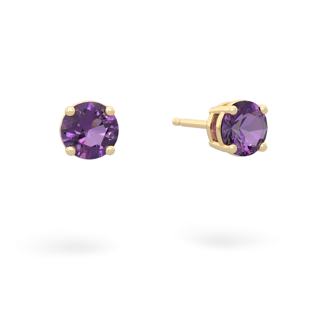 Amethyst 5Mm Round Stud 14K Yellow Gold earrings E1785