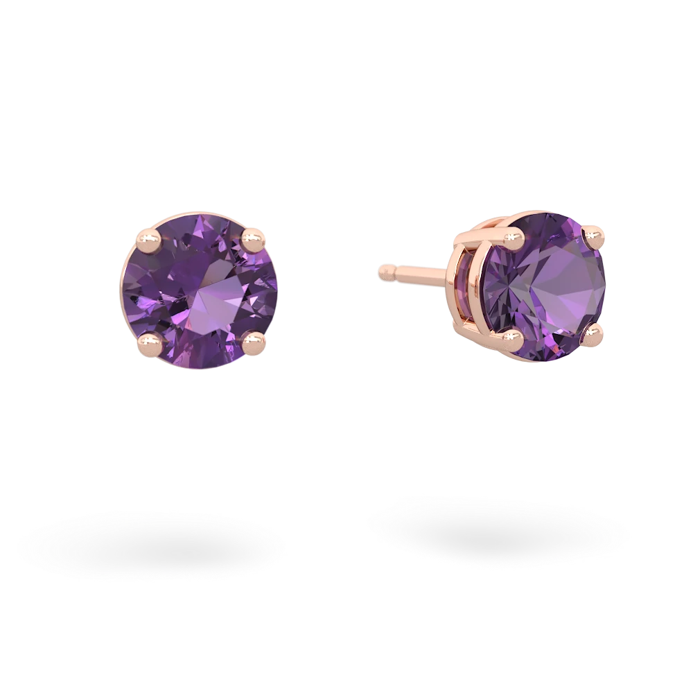 Amethyst 6Mm Round Stud 14K Rose Gold earrings E1786