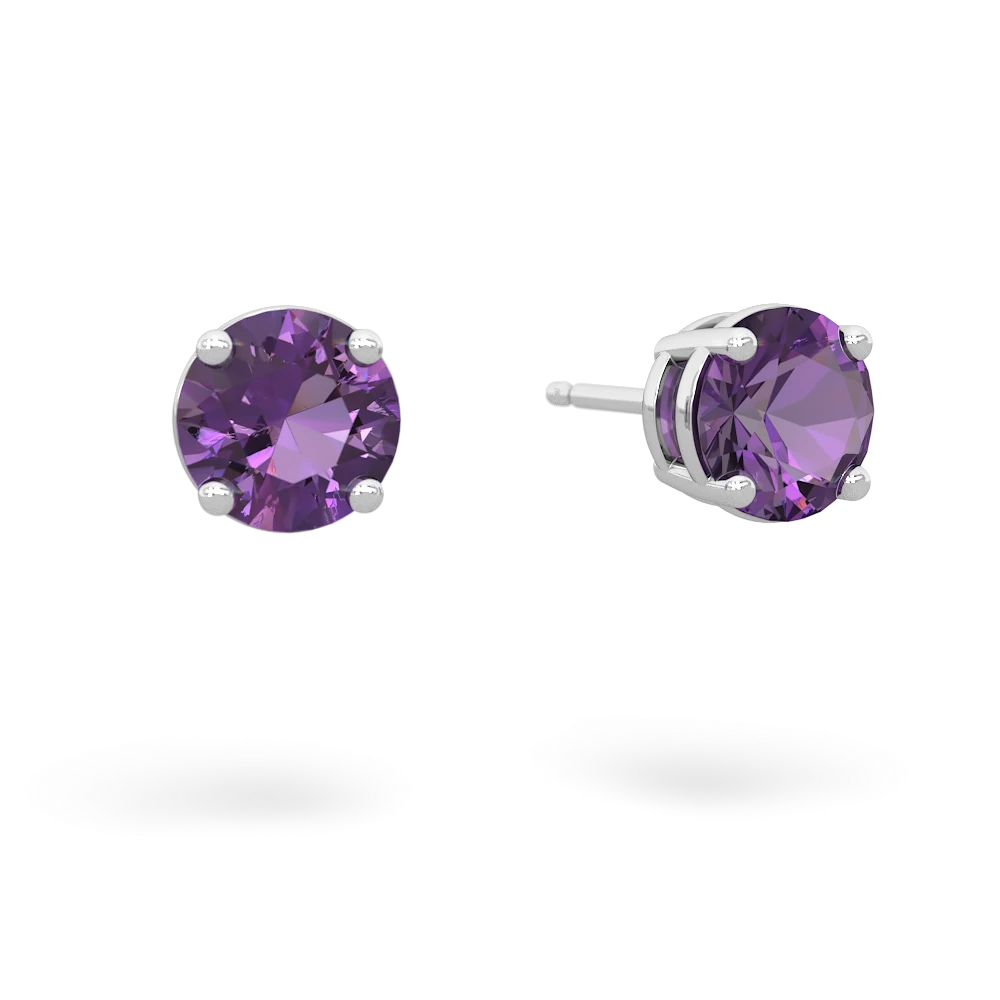 Amethyst 6Mm Round Stud 14K White Gold earrings E1786