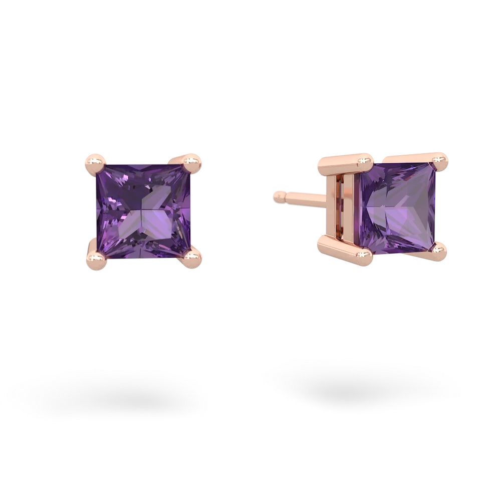 Amethyst 5Mm Princess Cut Stud 14K Rose Gold earrings E1789
