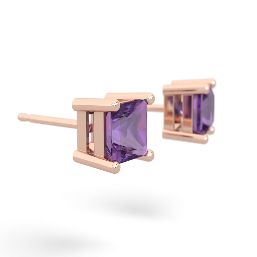 Amethyst 5Mm Princess Cut Stud 14K Rose Gold earrings E1789