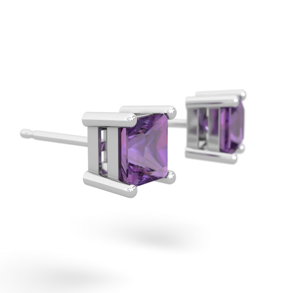 Amethyst 5Mm Princess Cut Stud 14K White Gold earrings E1789