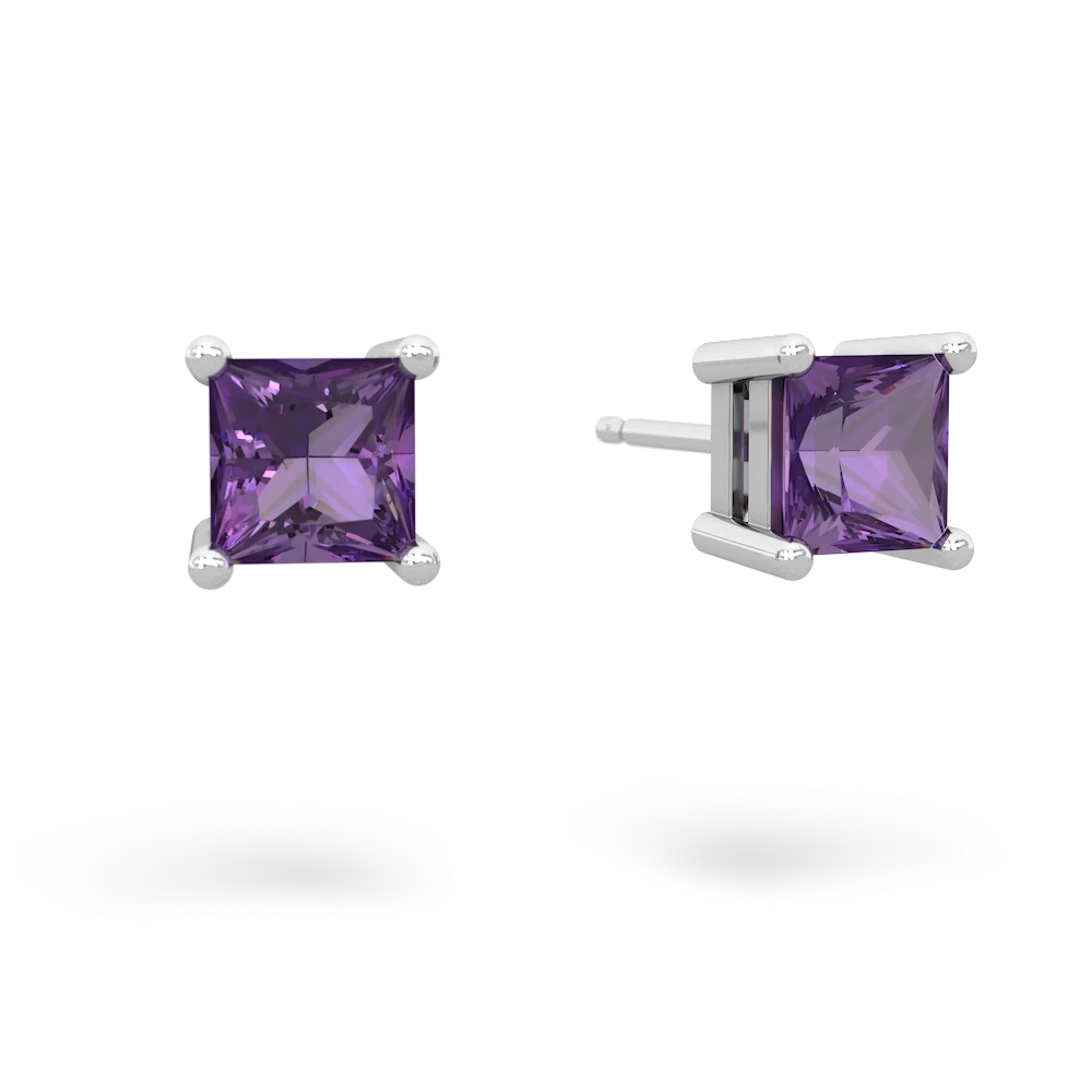 Amethyst 5Mm Princess Cut Stud 14K White Gold earrings E1789