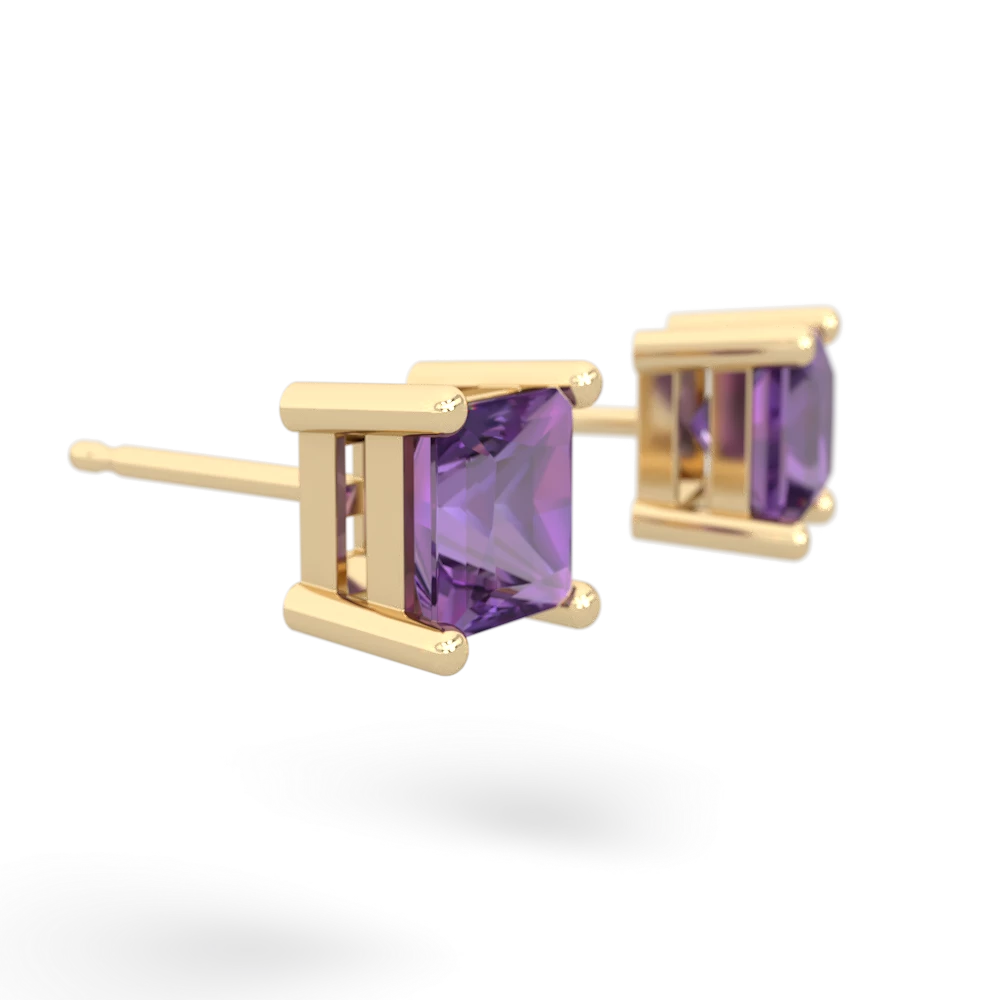 Amethyst 5Mm Princess Cut Stud 14K Yellow Gold earrings E1789