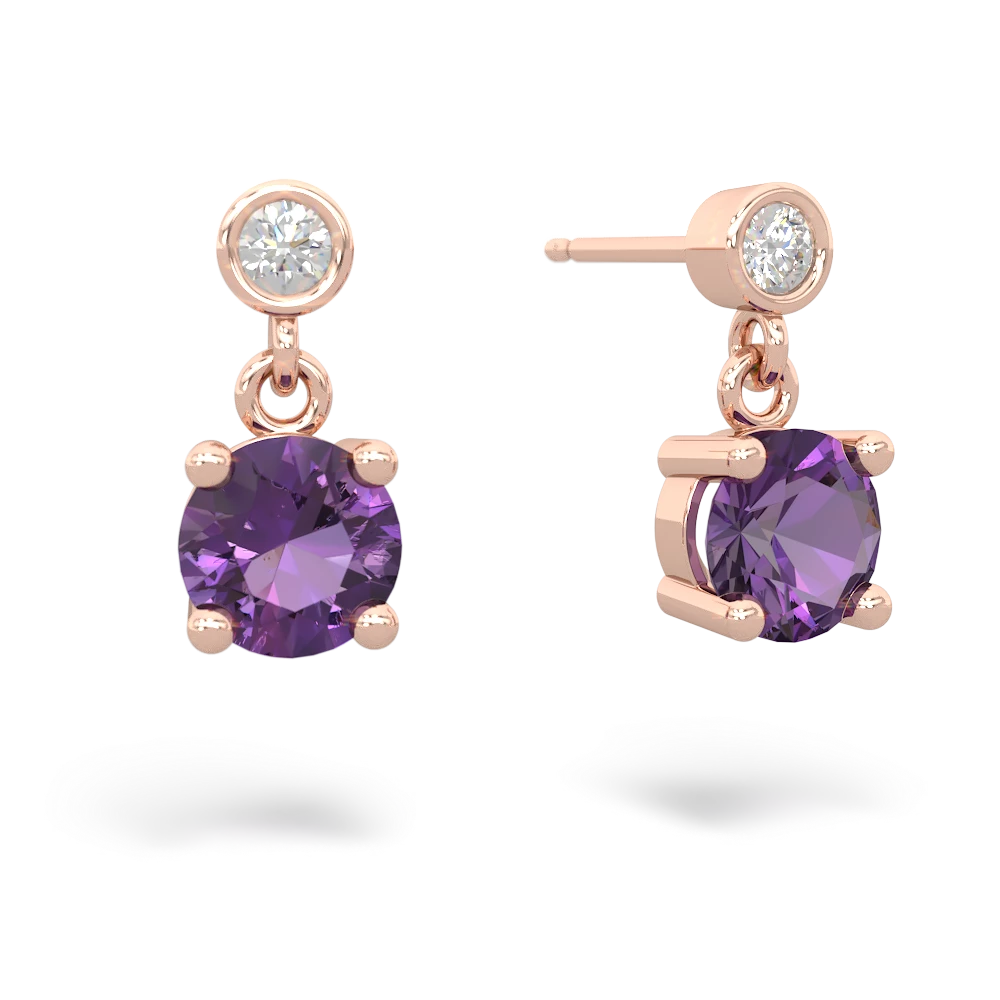 Amethyst Diamond Drop 6Mm Round 14K Rose Gold earrings E1986