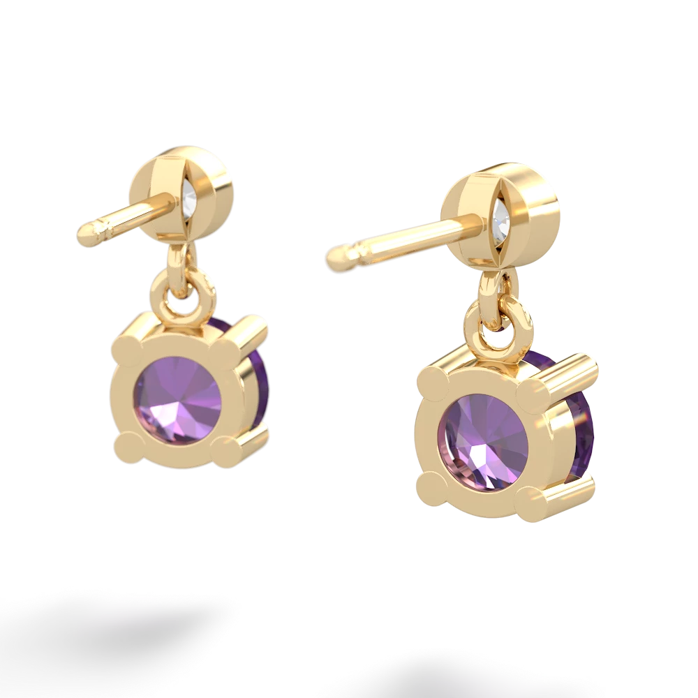 Amethyst Diamond Drop 6Mm Round 14K Yellow Gold earrings E1986
