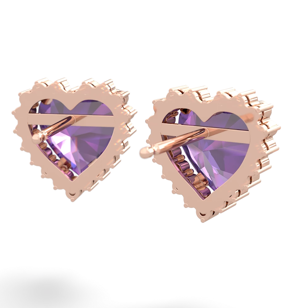 Amethyst Sparkling Halo Heart 14K Rose Gold earrings E0391