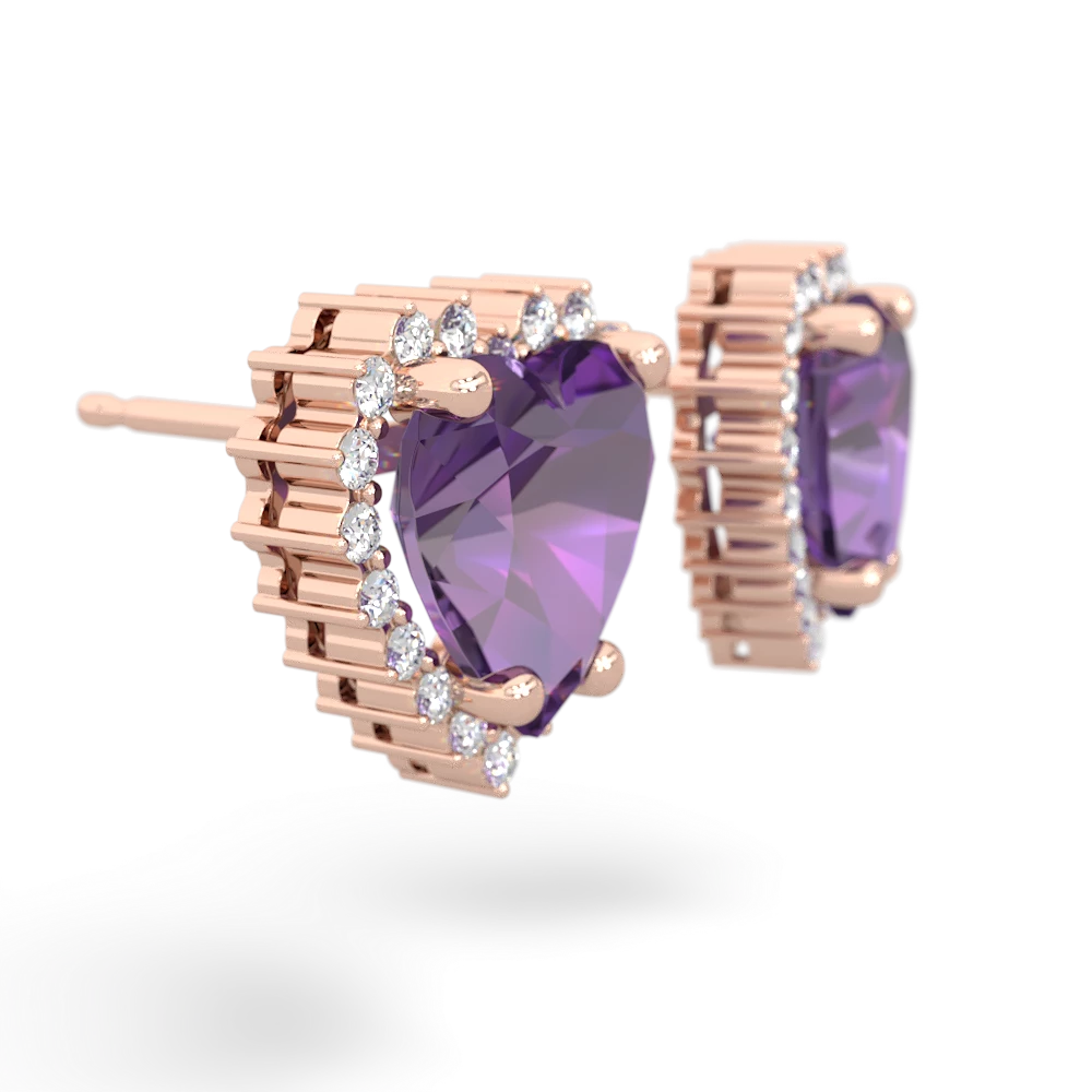 Amethyst Sparkling Halo Heart 14K Rose Gold earrings E0391