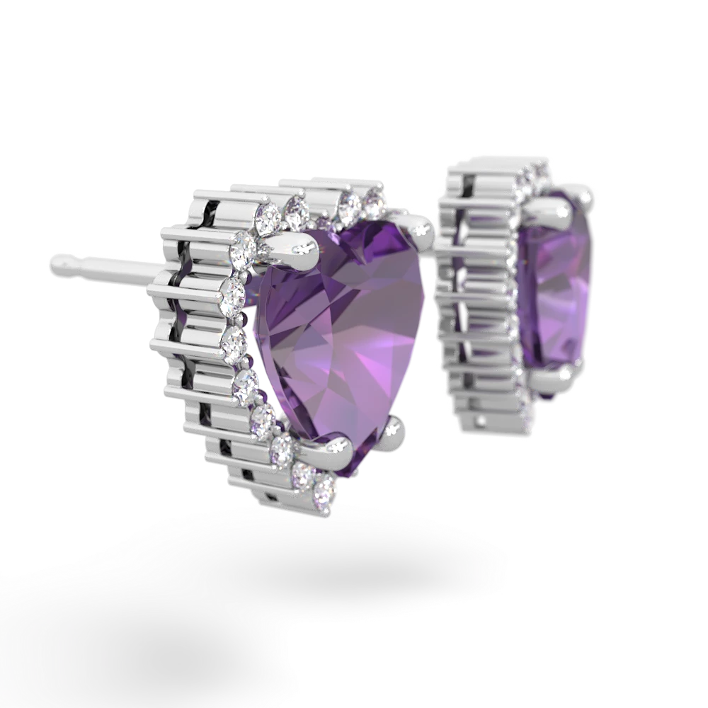 Amethyst Sparkling Halo Heart 14K White Gold earrings E0391