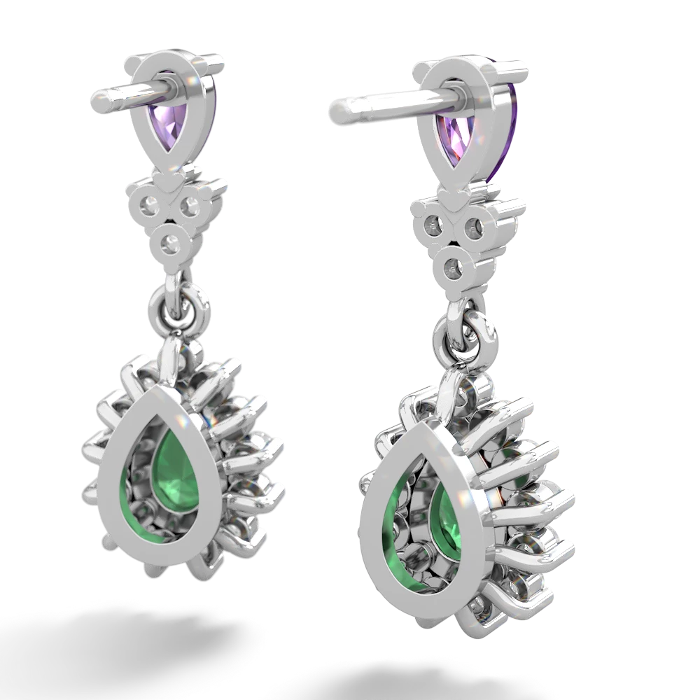 Amethyst Halo Pear Dangle 14K White Gold earrings E1882