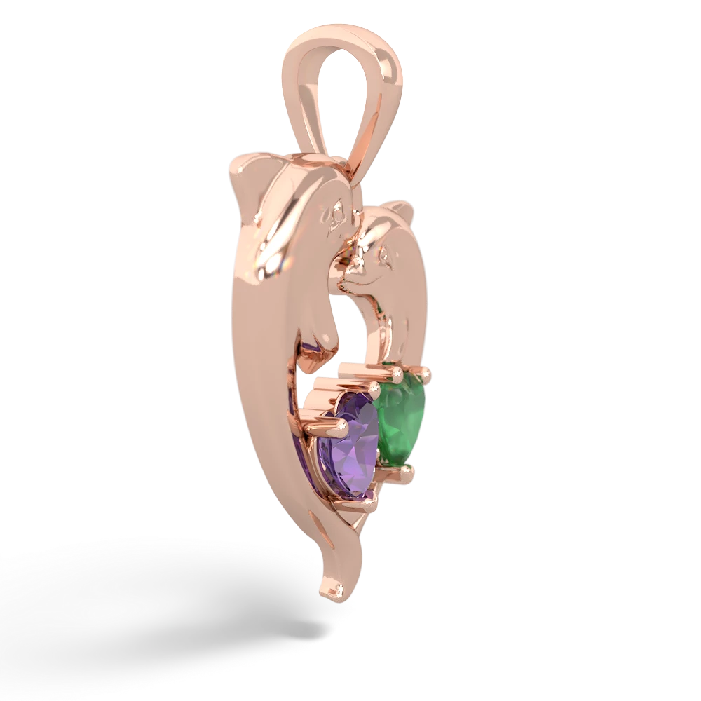 Amethyst Dolphin Heart 14K Rose Gold pendant P5820