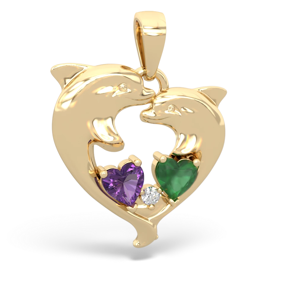 Amethyst Dolphin Heart 14K Yellow Gold pendant P5820