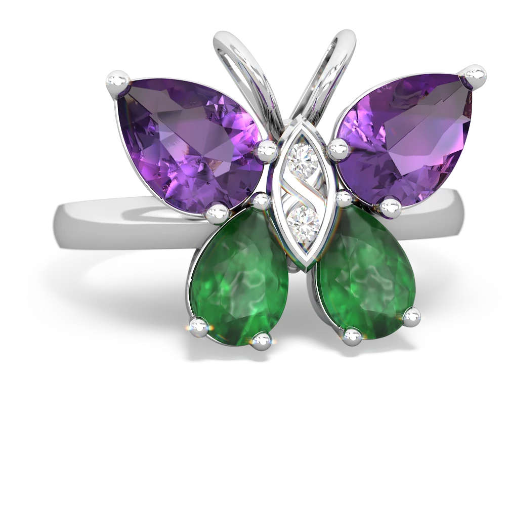 Amethyst Butterfly 14K White Gold ring R2215