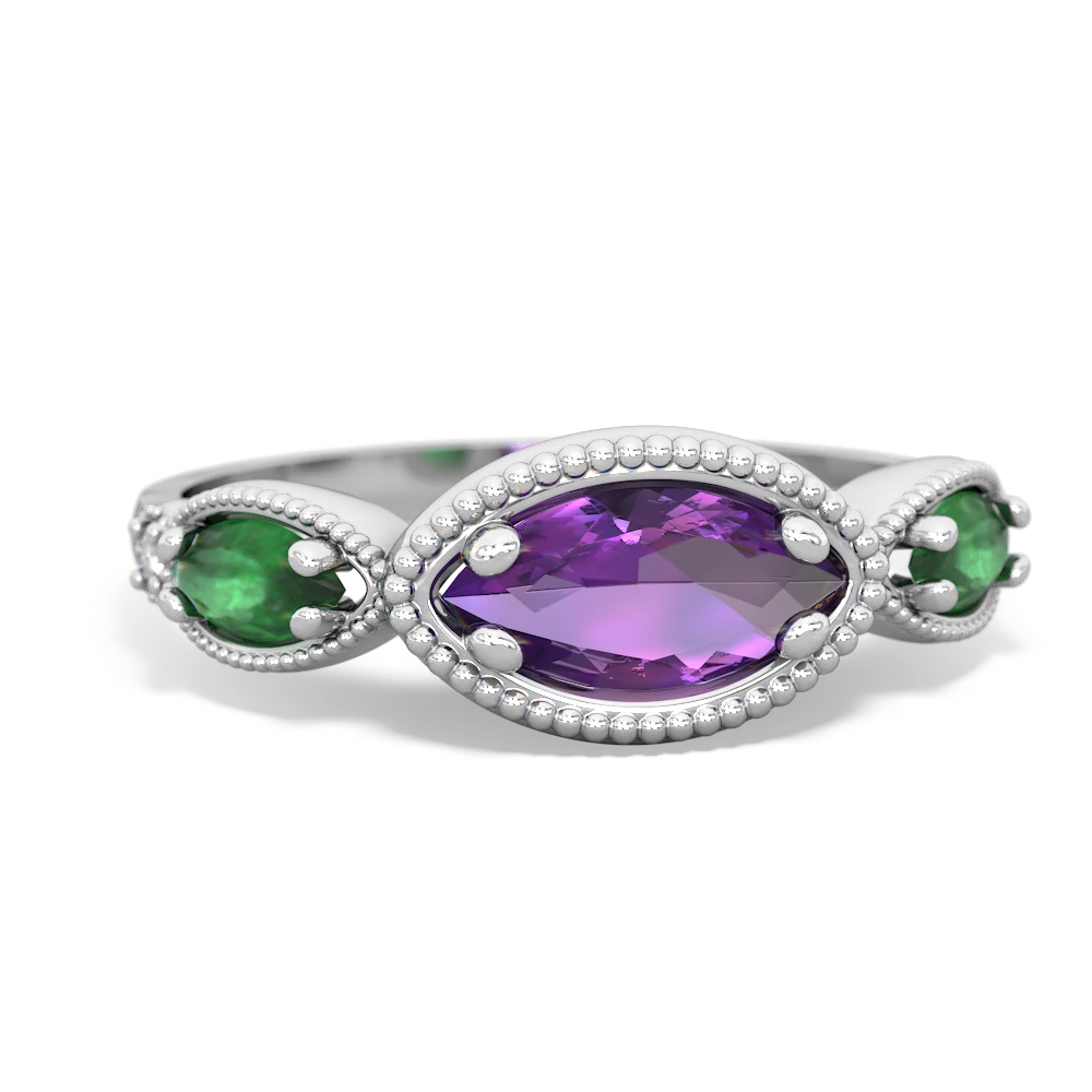 Amethyst Milgrain Marquise 14K White Gold ring R5700