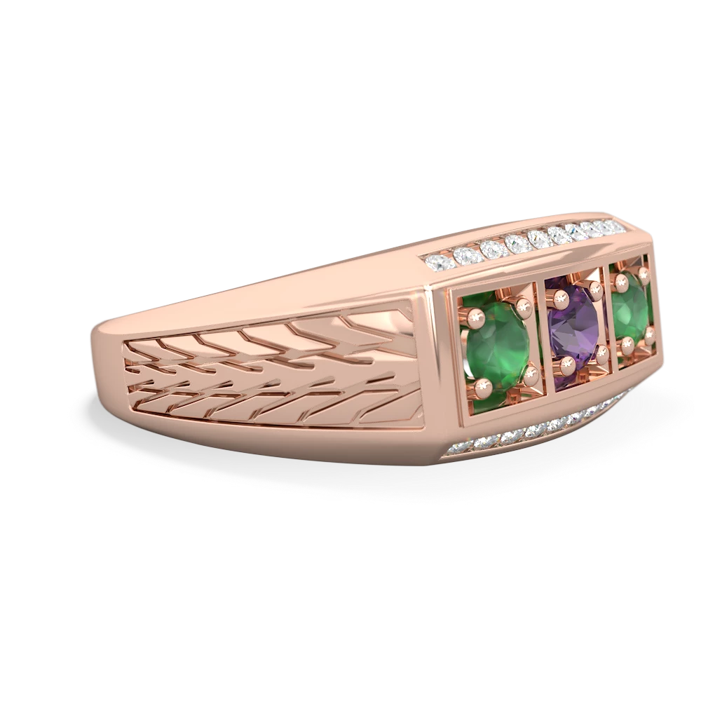 Amethyst Three Stone Tire Tread Men's 14K Rose Gold ring R0520