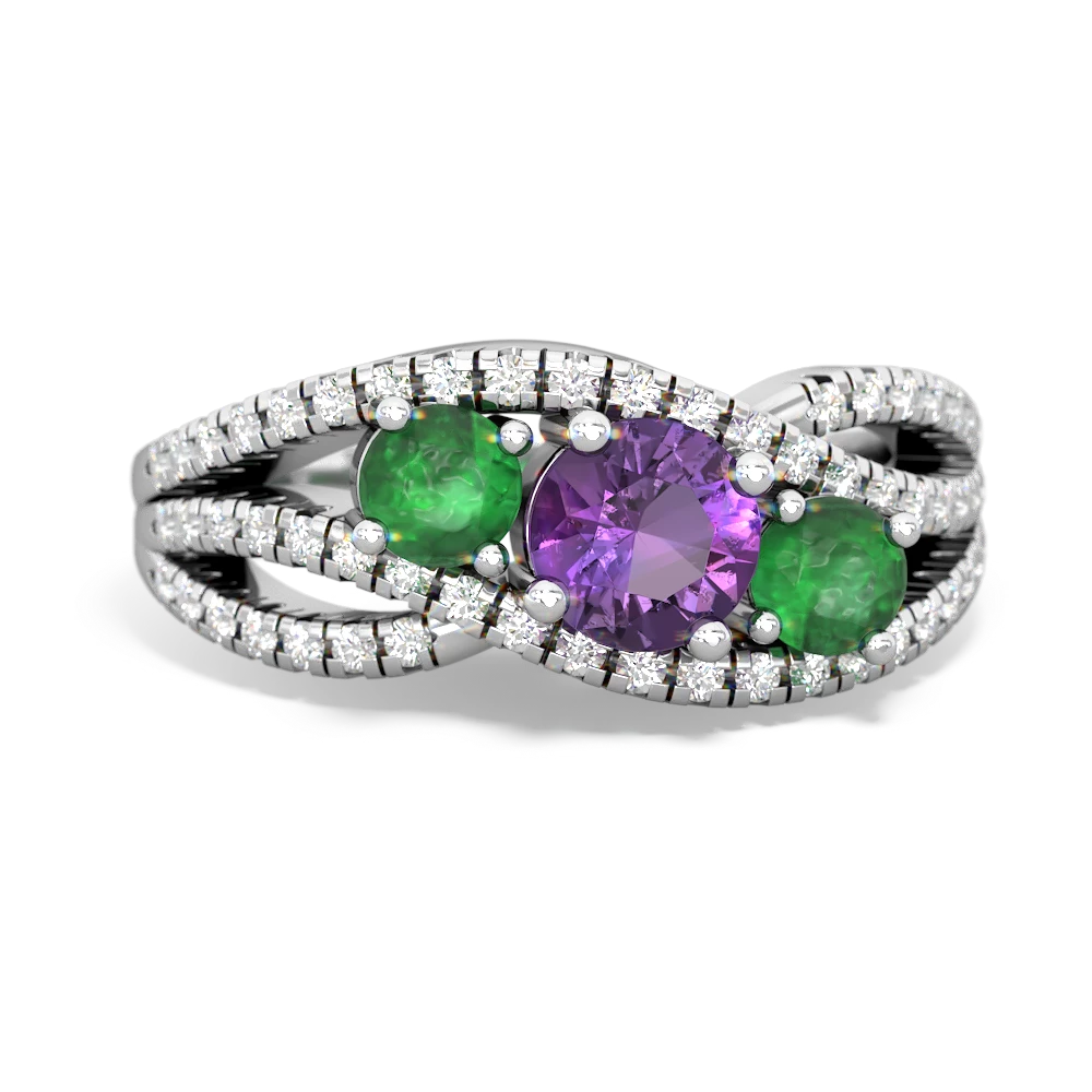 Amethyst Three Stone Aurora 14K White Gold ring R3080