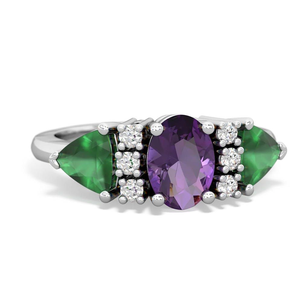 Amethyst Antique Style Three Stone 14K White Gold ring R2186