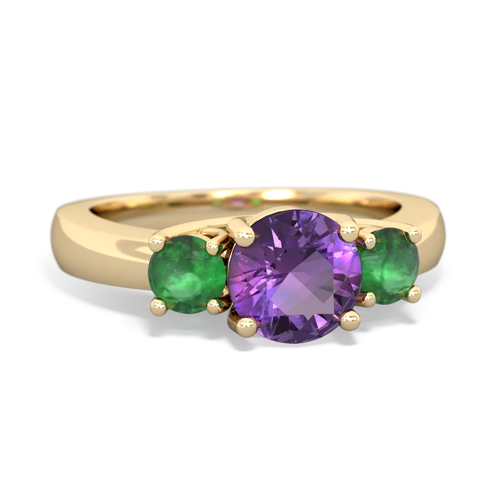 Amethyst Three Stone Round Trellis 14K Yellow Gold ring R4018