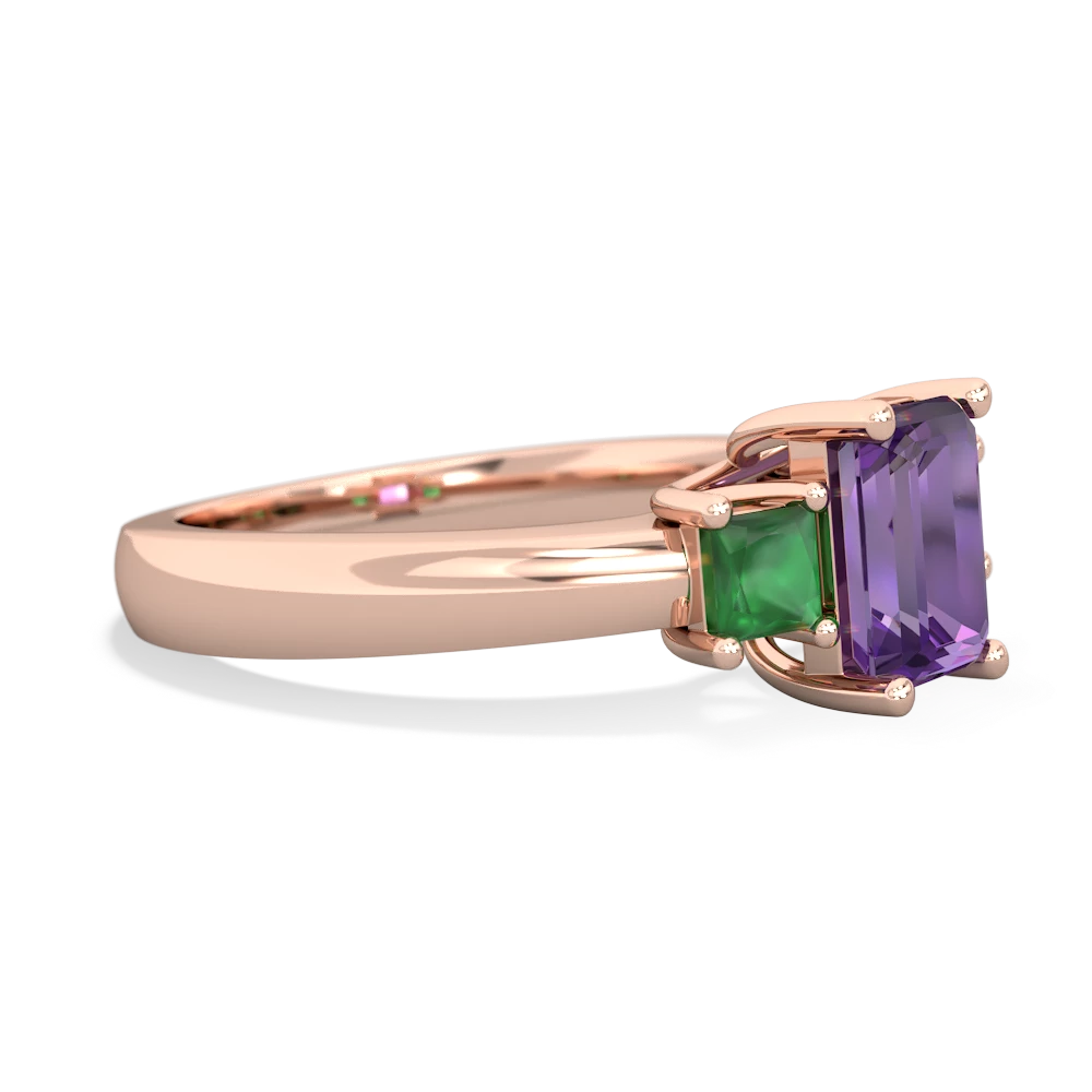 Amethyst Three Stone Emerald-Cut Trellis 14K Rose Gold ring R4021