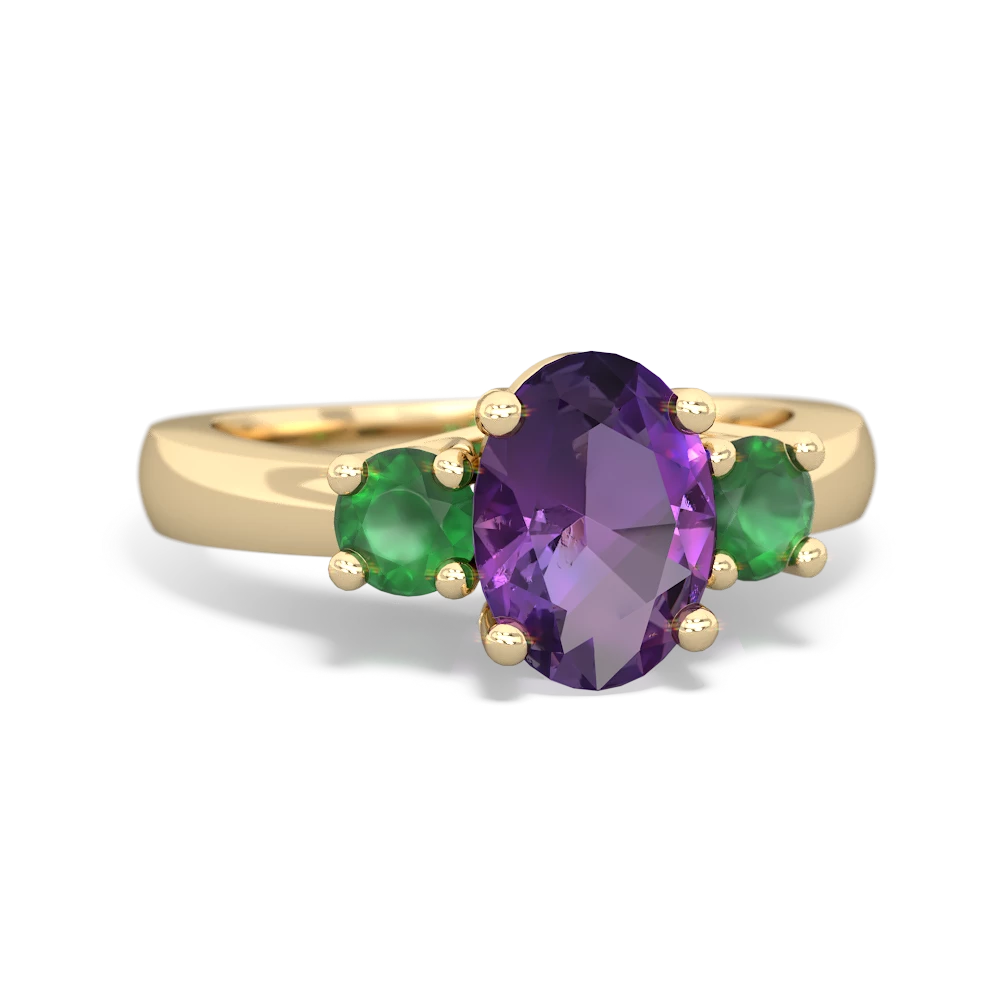 Amethyst Three Stone Oval Trellis 14K Yellow Gold ring R4024