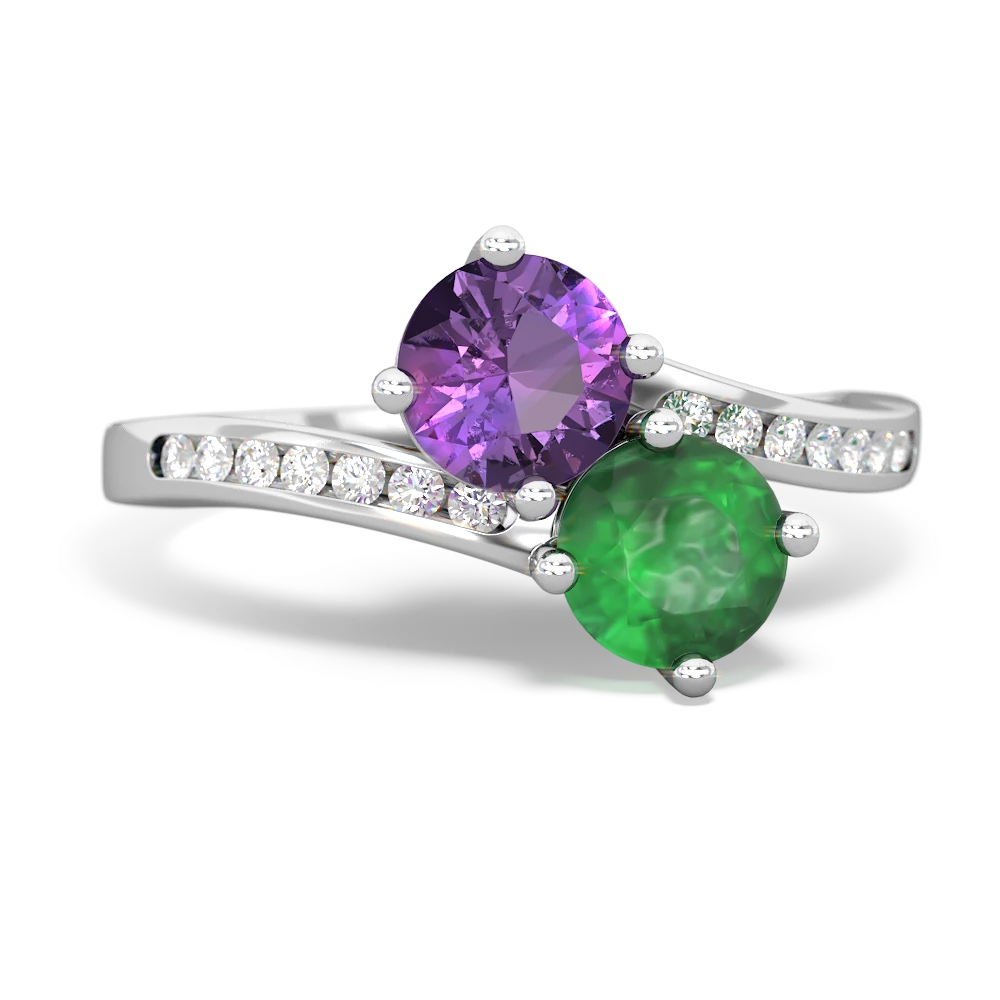 Amethyst Channel Set Two Stone 14K White Gold ring R5303