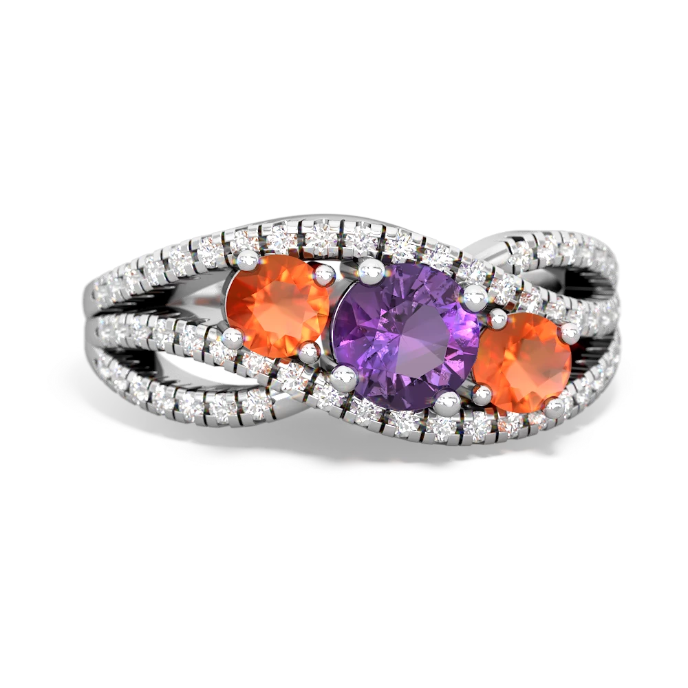 Amethyst Three Stone Aurora 14K White Gold ring R3080