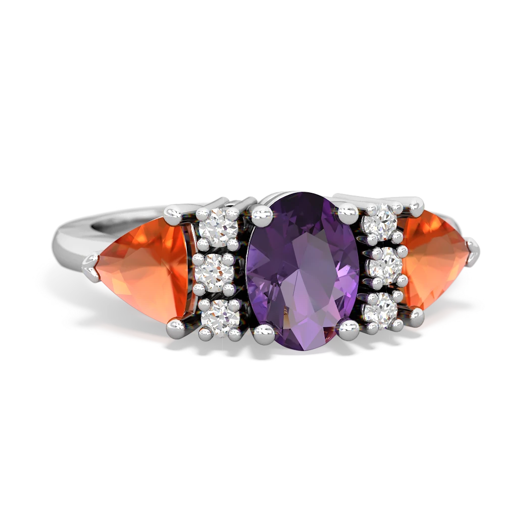 Amethyst Fire Opal Blue Topaz Antique Style Three Stone ring 14K