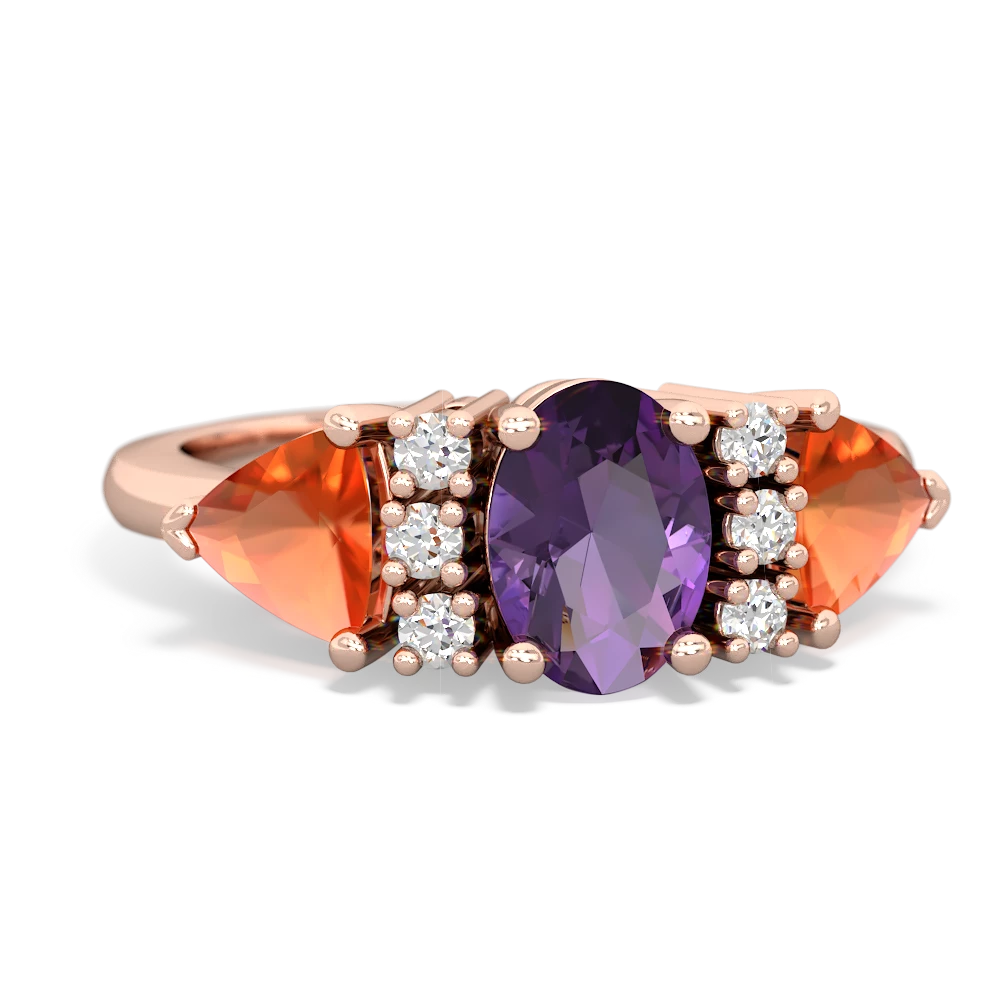 Amethyst Antique Style Three Stone 14K Rose Gold ring R2186