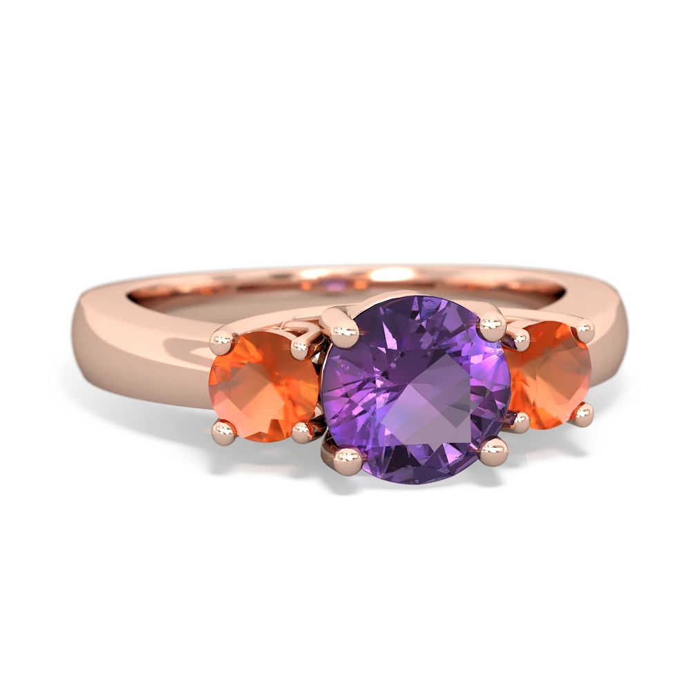 Amethyst Three Stone Round Trellis 14K Rose Gold ring R4018