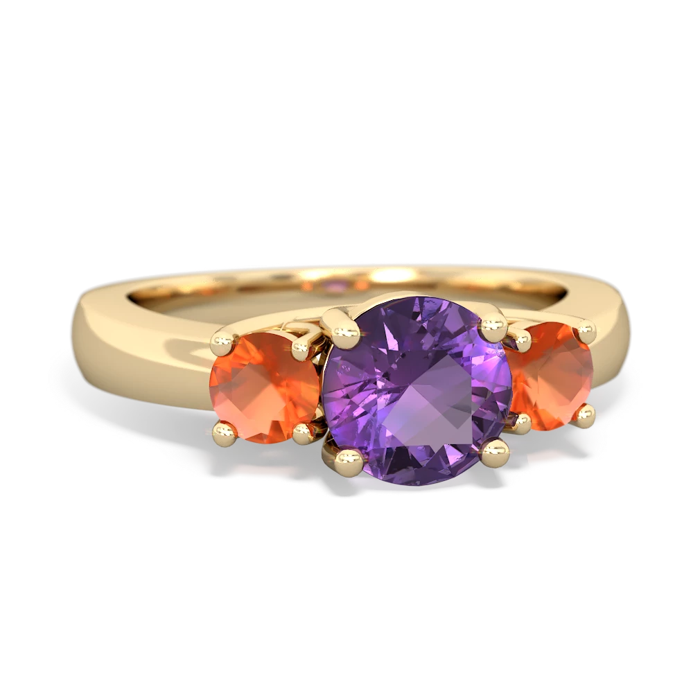 Amethyst Three Stone Round Trellis 14K Yellow Gold ring R4018