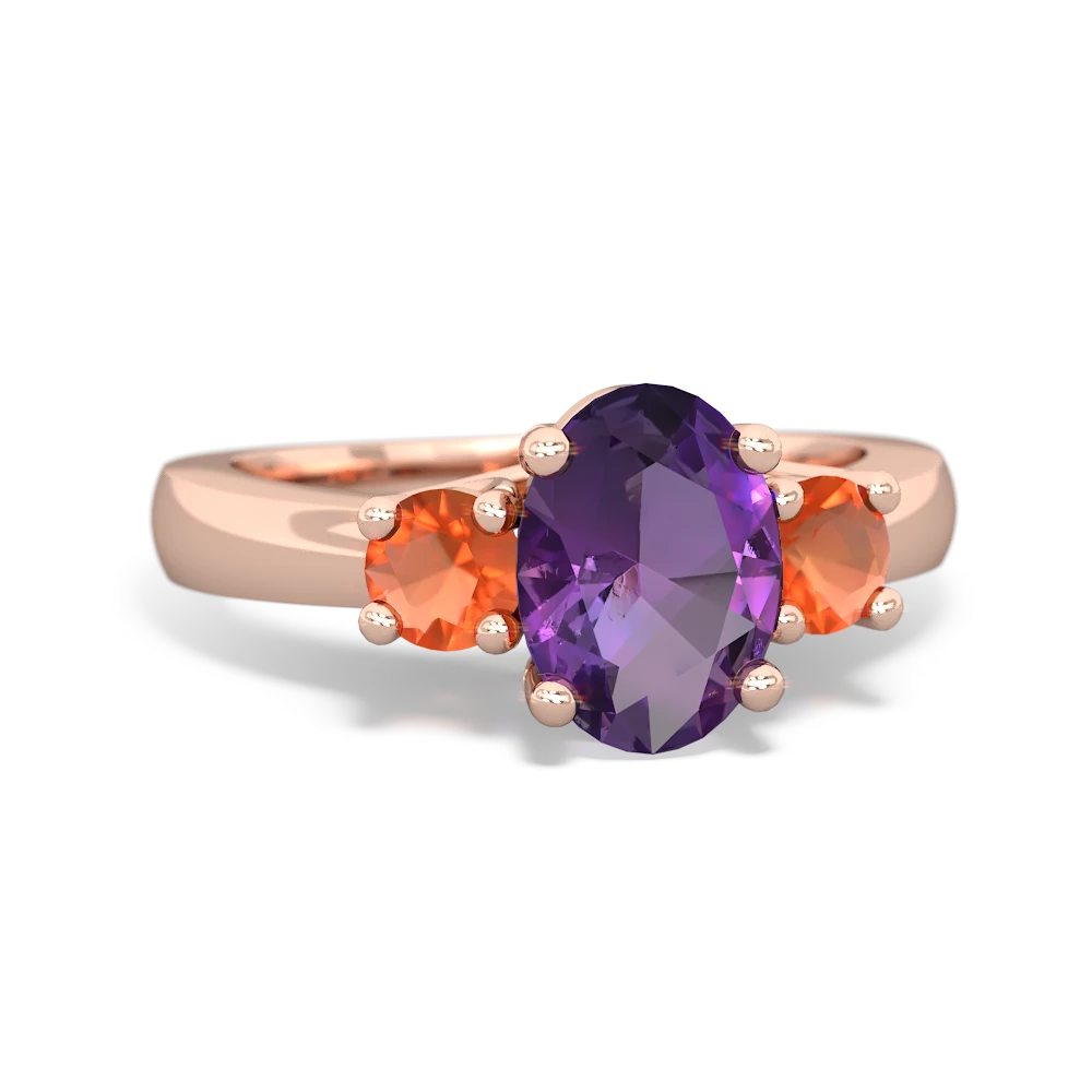 Amethyst Three Stone Oval Trellis 14K Rose Gold ring R4024