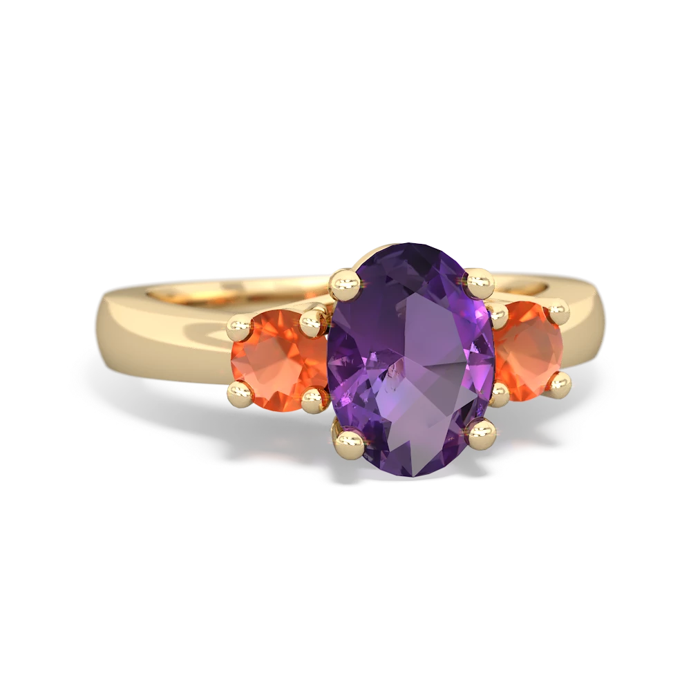 Amethyst Three Stone Oval Trellis 14K Yellow Gold ring R4024