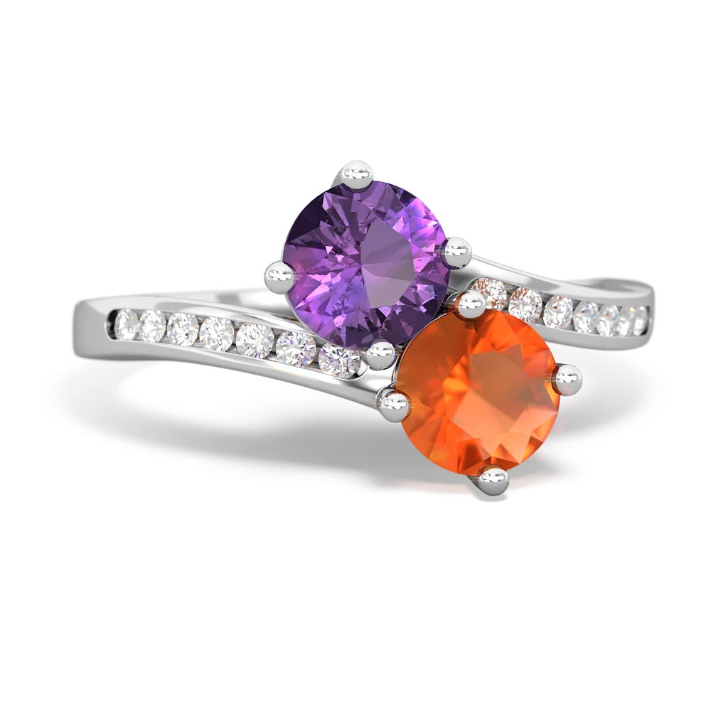 Amethyst Channel Set Two Stone 14K White Gold ring R5303