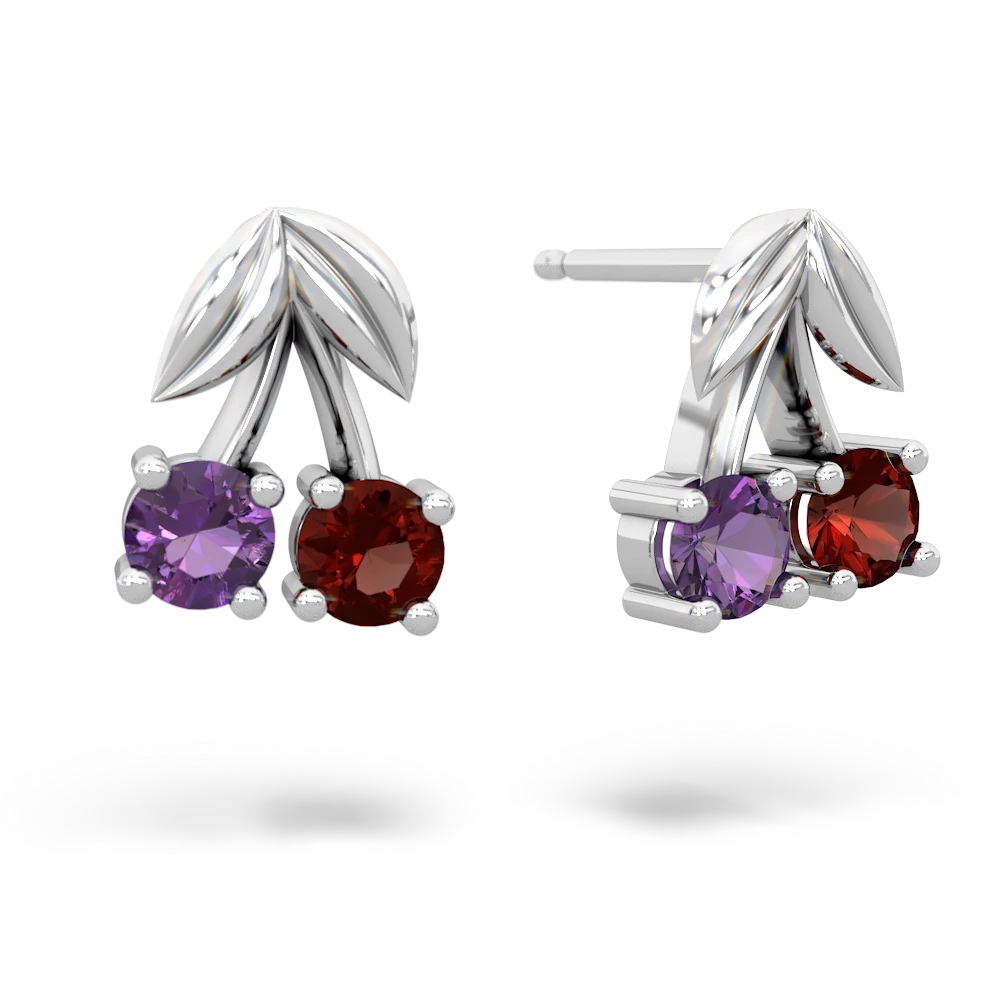 Amethyst Sweet Cherries 14K White Gold earrings E7001